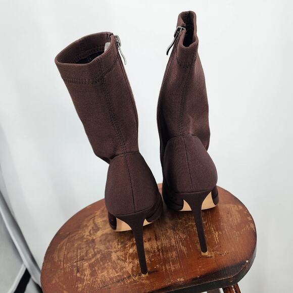 New Simmi Mona Brown Sock‎ Heels Peep Square Toe Size 6 - Picture 5 of 8